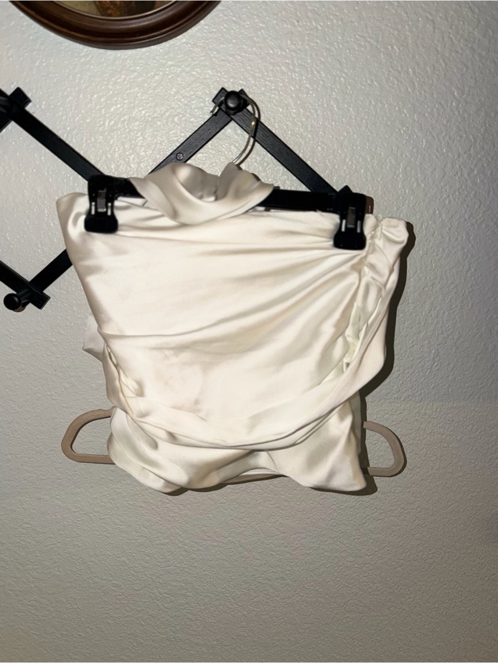 Zara XS Ivory Satin Ruched Asymmetric Sash Top Cream Going Out - Picture 2 of 5